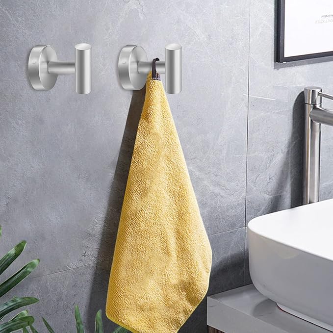 Towel Hooks, SUS 304 Stainless Steel Hooks, Heavy Duty Door Hanger Towel Robe Clothes Cabinet Closet Sponges Hook for Bathroom Kitchen Garage Gotel (Brushed Nickel, 2 Pcs)