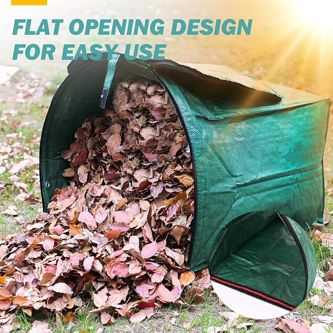 2 Pack 53 Gallons Yard Waste Bags, Reusable Heavy Duty Lawn and Leaf Bags with Lid & Gardening Gloves, Large Dustpan Lawn Bags, Collapsible Garden Waste Container for Leaves Grass Clippings Debris