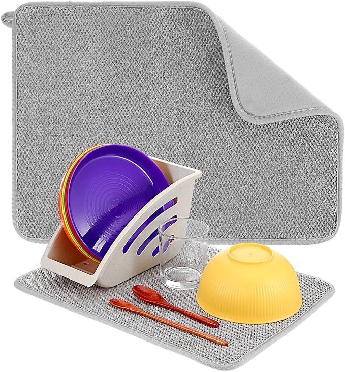 Microfiber Small Dish Drying Mat, 11.8x15.7 Inch Absorbent Dish Drainer Kitchen Counter Protector Gray Dishes Pad for Sinks Countertops Draining Racks