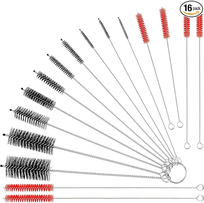 Reusable Straw Cleaning Brushes Bottle Test Tube Long Straw Cleaning Brush Nylon Washing Tool Reusable Bottle Brush in Different Size (Red-Black,16 Pieces)
