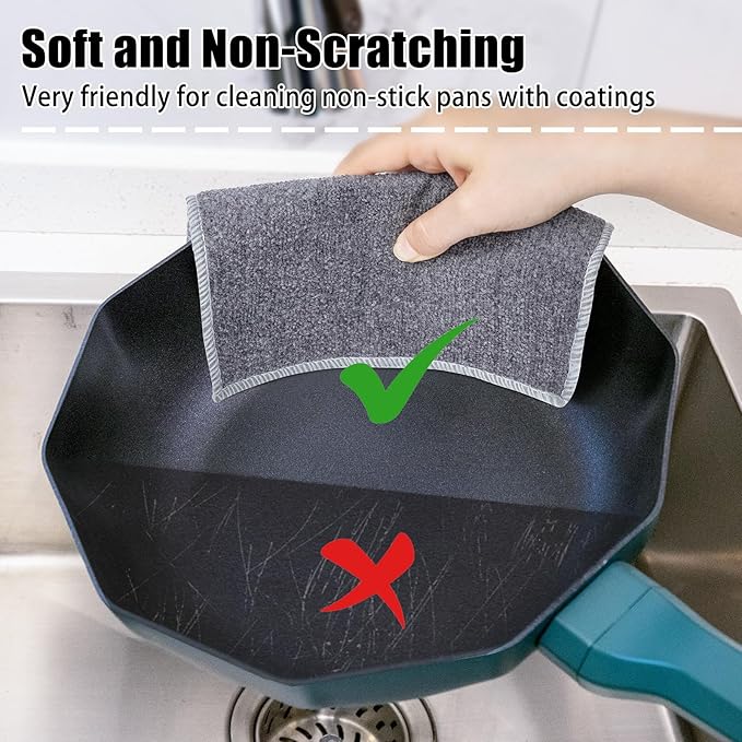 Navona 12Pack Steel Wire Dishcloth, Include 6Pack Triple-Layer Steel Wire Cleaning Cloth, 6Pack Dry and Wet Dual-Use Steel Wire Cleaning Cloth, Powerful Cleaning for Cookware, Sinks, Dishes