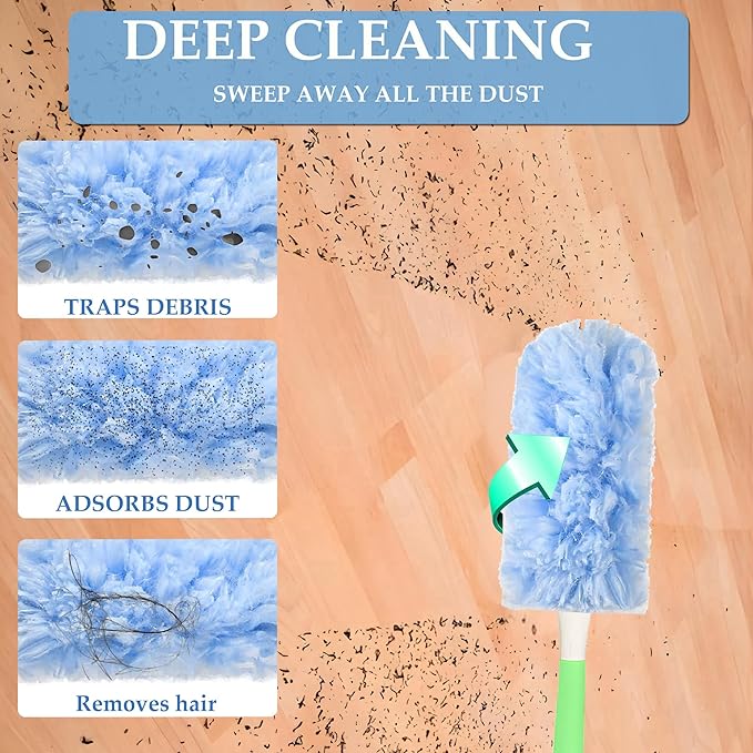 Heavy Duty Duster Refill for Swiffer Duster, Disposable Dusters Kit for Cleaning Dusting Furniture Blind Ceiling Fan, Multi Surface 360 Feather Dusters(25) +1 Handle