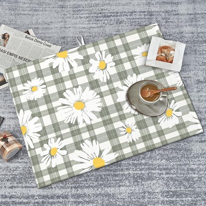 Daisy Dish Drying Mat For Kitchen Counter Absorbent Large Kitchen Fast Dry Pad Reusable Washable Protector Rack Large Mat 18 X 24