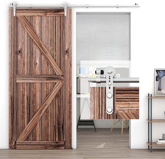 TSMST 10FT Sliding Barn Door Hardware Kit, Stainless Steel Heavy Duty Sturdy Barn Door Track for Single Wood Door, Slide Smoothly Quietly (I Style)