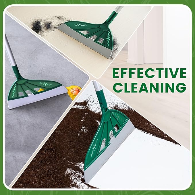 Air Broom for Household Cleaning, Silicone Broom with Adjustable Height&Angle Aluminum Handle, Squeegee Broom for Wet&Dry Messes, Hair, Liquids, Glass, Bathroom, Kitchen on Smooth Floor (Green)