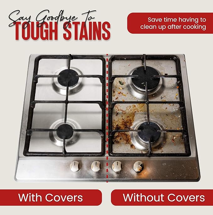 Aluminium Gas Stove Burner Covers (100 Pack) - Disposable Gas Stove Cover Liners, Heat-Resistant Gas Stove Top Covers for Gas Burners and Stove Covers for Gas Stove Top the Perfect Kitchen Accessories