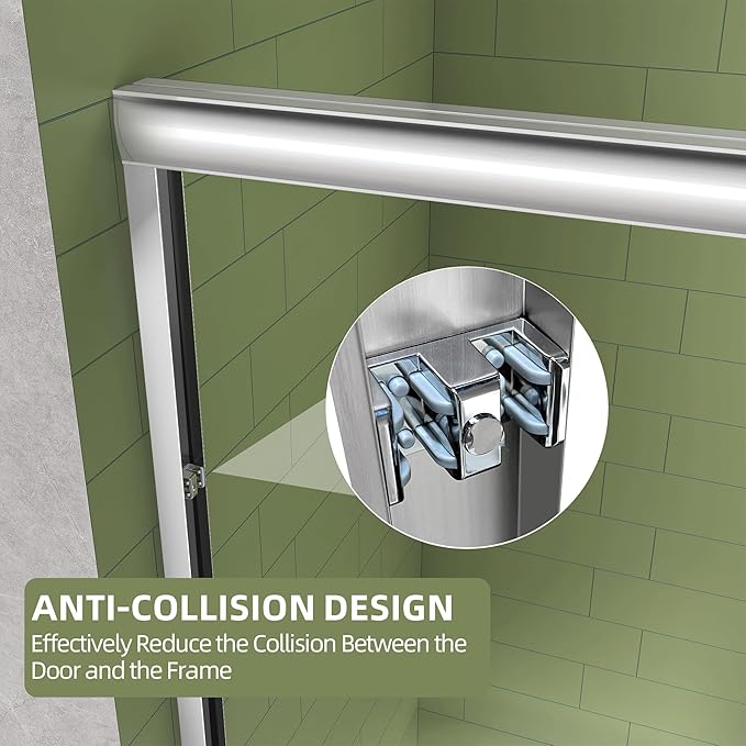 GETPRO Shower Door 62-66 in. W x 72 in. H Double Sliding Semi-Frameless Bypasss Bathroom Shower Glass Doors 1/4 inch Clear Tempered Glass Door for Walk-in Shower Chrome Finish