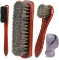 4-Piece Horsehair Shoe Brush Shine Kit - Horse Hair Brush for Leather, Premium Shoe Polish brush, Leather Shoe Boot Brushes for Cleaning and Polishing