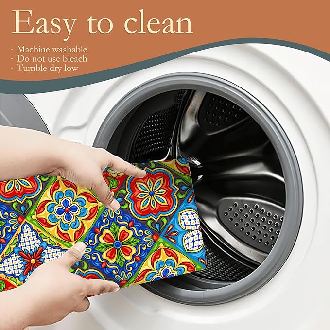 Mexican Tile Dish Drying Mat,Boho Tradicion Drying Rack Pad Countertop Dishes Ultra Absorbent Microfiber Kitchen Counter Mat for Coffee Countertop Decor 18x24 Inch
