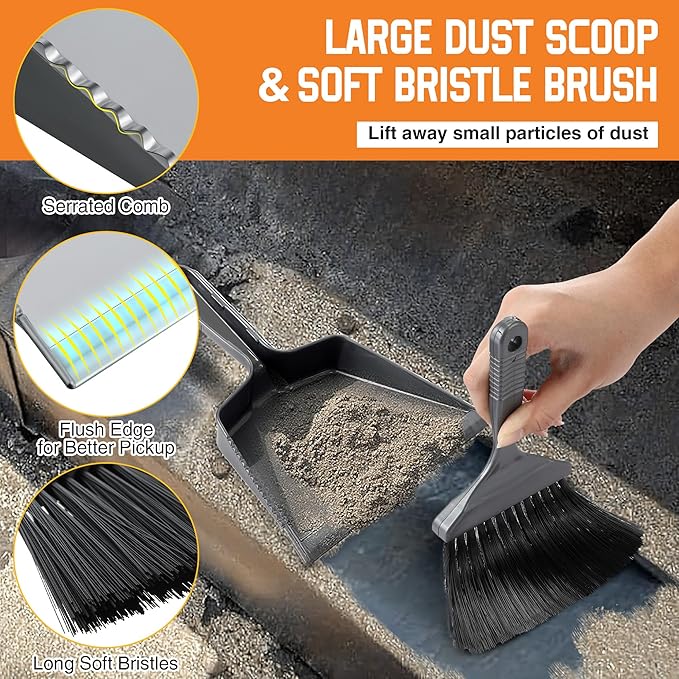 3 Piece Pellet Grill Ash Cleaning Kit, Includes Large Dust Pan, Soft Bristle Brush and Metal Scraper for Easy Removal of Ash, Debris and Grime