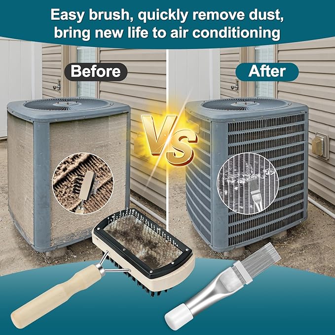 Cenipar Air Conditioner Coil Cleaning Brush Kits - Double Sided HVAC Brush AC Coil Cleaner Brush and Metal Radiator Fin Comb Compatible with Air Conditioner HVAC Fin Comb Straightener