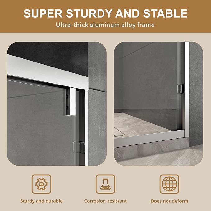 RFN 56-60" W x 76" H Framed Bypass Double Sliding Shower Door, 1/4" (6 mm) Easy-to-Clean Treated Clear Tempered SGCC Glass,Bathroom Door(Brushed Nickel, 56-60" W*76" H)