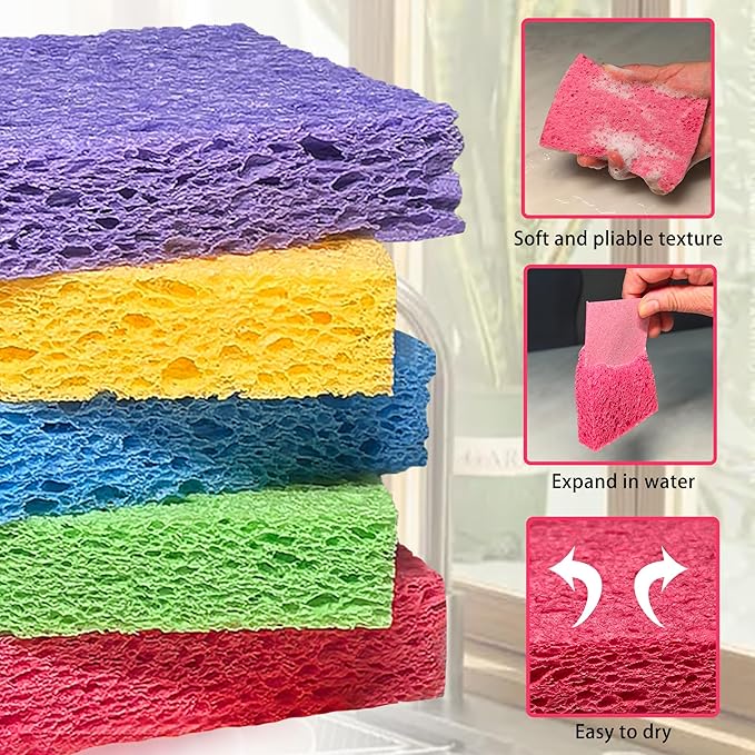 Cellulose Sponges for Dish,Heavy Duty Scrub Kitchen Sponge,Messes Without Scratching Sponges Kitchen,Pop Up Eco Sponges,DIY(10Pack)