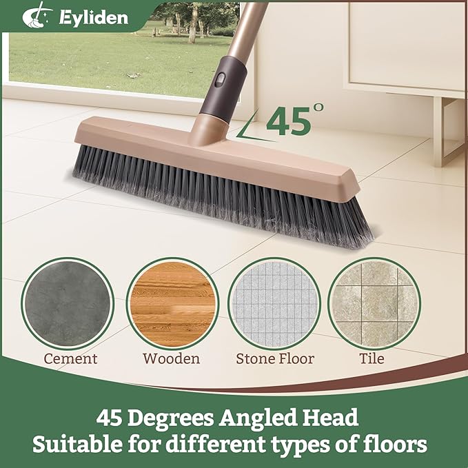 Eyliden Carpet Broom, Angle Carpet Brush with 48" Long Handle, Stiff Bristle Floor Carpet Brush Sweeper for Pet Hair, Patio Garage Deck Concrete Wood Stone Carpet Cleaning Rake Push Broom