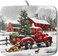 Christmas Red Truck Dish Drying Mat for Kitchen Counter 16x18 Inch Xmas Tree Snowman Dog Winter Print Absorbent Reversible Microfiber Drying Mats Kitchen Countertop Protector Dishes Drainer Rack Pad