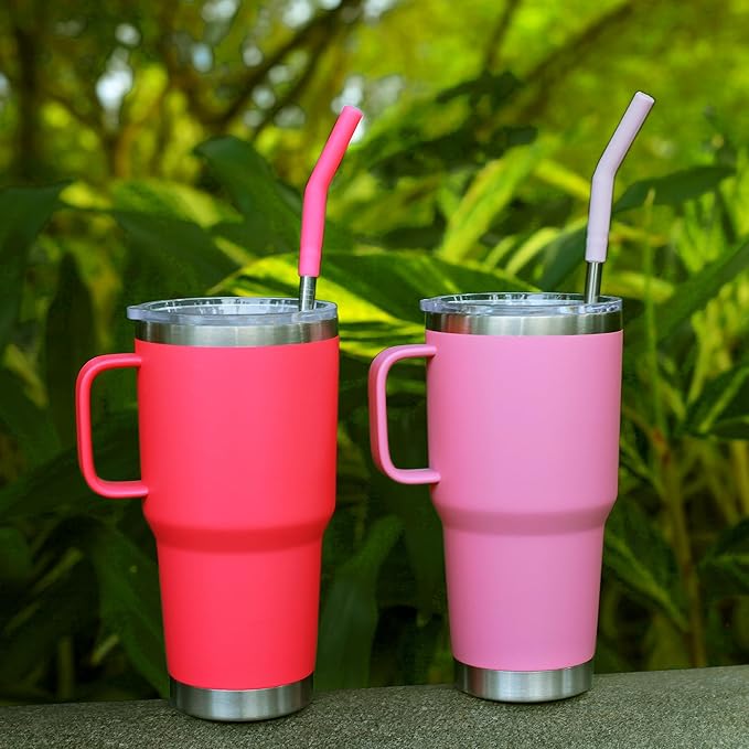 30 oz Stainless Metal Straws for 30 oz Stanley Tumbler, 6Pcs Reusable Straight Long Steel Straws with 12 Silicone Tips and 2 Straw Cleaning Brushes (3Color2, 30oz)