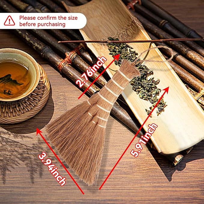 Hand Whisk Broom, 5.9in Small Whisk Broom Hand Held Tea Tray Brush for Cleaning Tea Leaves, Small Corn Broom Heavy Duty for Indoor or Outdoor Use