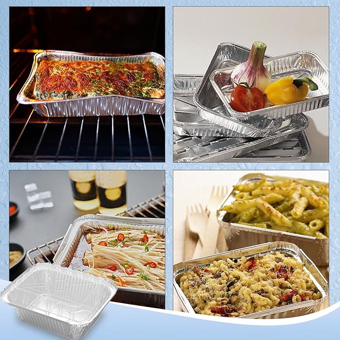 25 Pack 1 lb Rectangular Disposable Aluminum Foil Pan 16 oz Take Out Food Containers with Clear Plastic Dome Lids, for Catering, Baking, Roasting Food