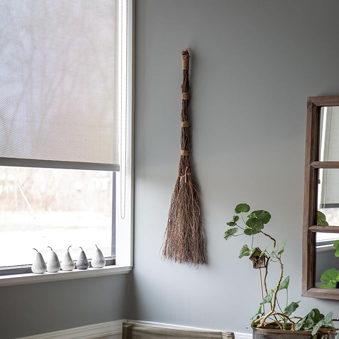 Highly Scented Cinnamon Broom - 36 inch Heather Broom Stick with Rope Loop for Easy Hanging - Traditional and Rustic Kitchen Decor, Witchy Home Decor for Halloween and Holiday Decorations
