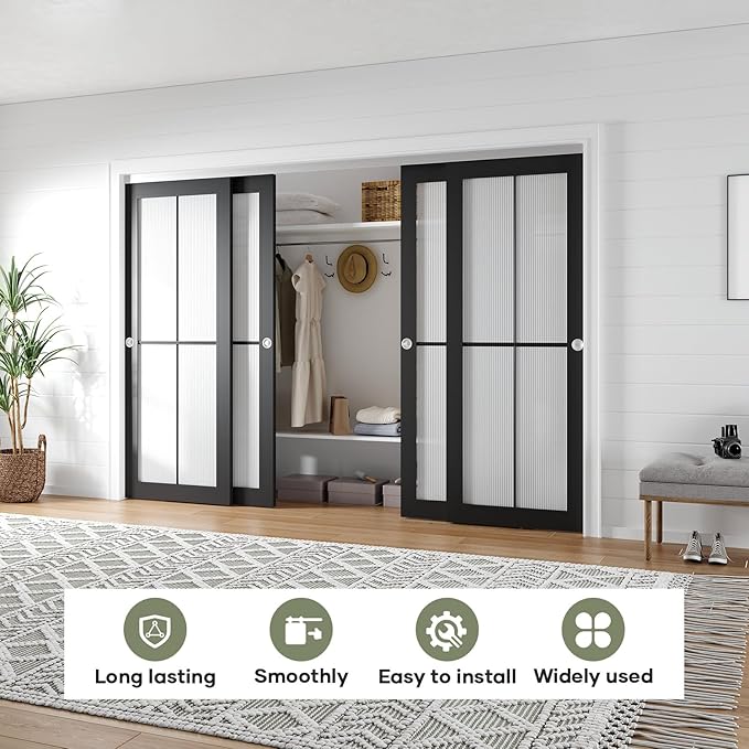 EaseLife 10FT/120in Bypass Double Sliding Pocket Door Hardware Kit,Commercial Grade,Aluminum,Bypassing Wardrobe Closet Door Track for 4 Door System,Slide Smoothly Quietly,Easy Install,No Doors