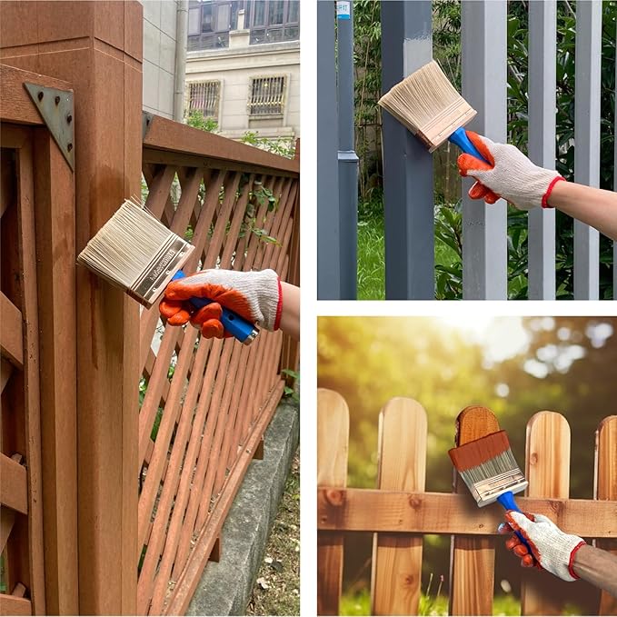 Deck Stain Brush, Thick Paint Brushes 4" for Faster Coverage, Compatible with Most Extension Poles, Stain Brushes for Wood, Deck, Walls, Fence and House