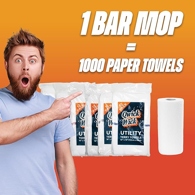 Arkwright Qwick Wick Bar Mop Towels Bulk - (Case of 60) 100% Cotton Quick Dry Dishcloths, Super Absorbent Multipurpose Cleaning Rags for Restaurants, Kitchen, Bathroom, Hotel, 16 x 19 in, Solid White