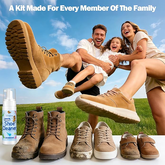 Suede Shoe Cleaner Kit - 200ml (6.76oz) Professional Suede & Nubuck Cleaner with Specialized Brush & Microfiber Towel - Waterless Cleaning Solution for Boots, Sneakers, Handbags and Jackets