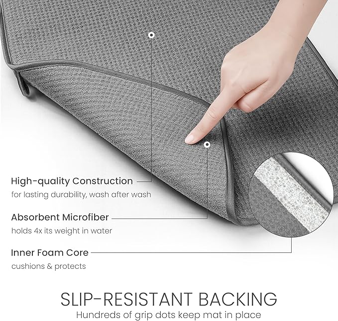 Bellemain XXL Dish Mat 24" x 17" ( LARGEST MAT ) Microfiber Dish Drying Mat , Super absorbent ( Dark Gray )