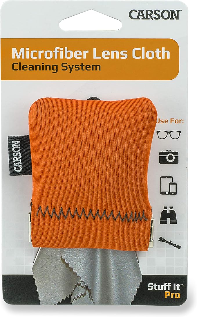 Carson Stuff-It Pro Microfiber Lens Cloth Cleaning System for Glasses, Smartphones, Tablets, Optics, Lenses, Cameras and More, 8.0'' x 8.0'' - Orange (SN-80OR)