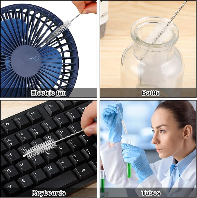Reusable Straw Cleaning Brushes Bottle Test Tube Long Straw Cleaning Brush Nylon Washing Tool Reusable Bottle Brush in Different Size (White)