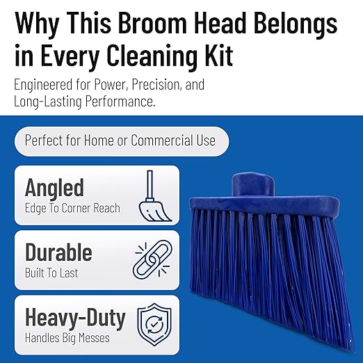 SPARTA Plastic Broom Head, Angled, Un-Flagged for Large Debris Indoor, Outdoor, Home, Restaurant, Lobby, Office, 12 Inches, Blue, (Pack of 12)