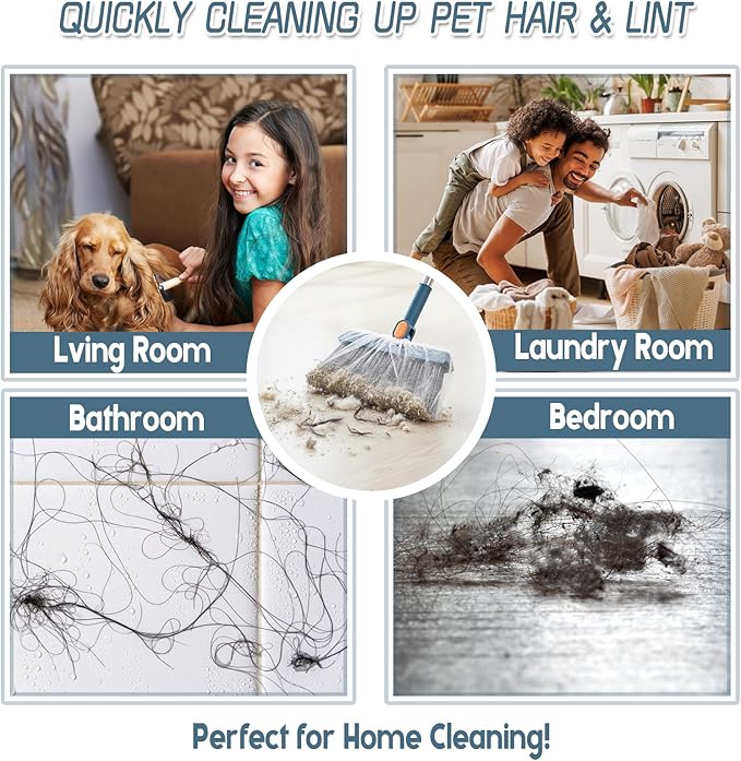 100 Pcs Disposable Broom Covers for Pet Hair Removal, Non-Woven Sweeper Sheets Effectively Traps Hair, Dust, Lint for Floor Carpet Cleaning, Universal Fit for Most Brooms
