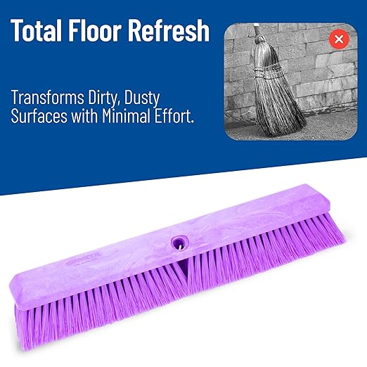 SPARTA 41890EC68 Omni Sweep Plastic Push Broom Head, Heavy Duty, Industrial Broom With Color Code System For Outdoor, Indoor, Garage, Concrete, Patio, Kitchen, Bathroom, 18 Inches, Purple