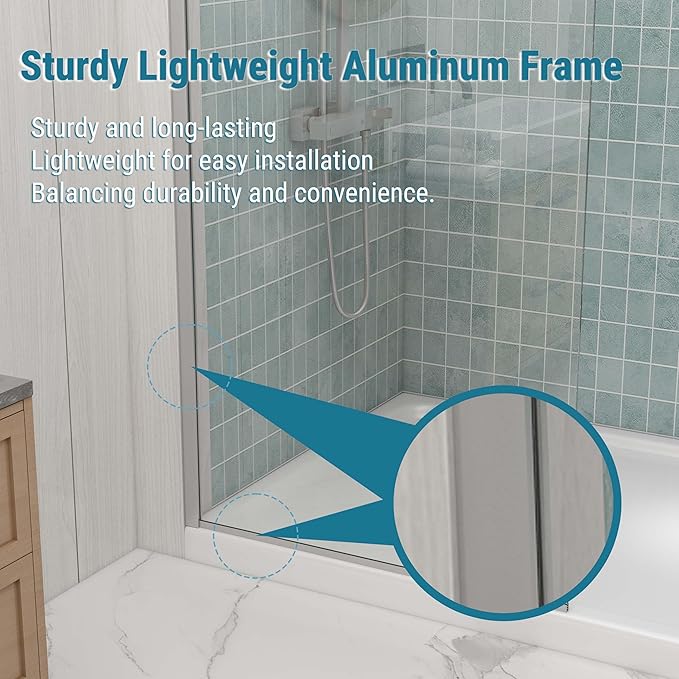 Sunrosa 24"×76" Bathtub Glass Panel,8mm Thick Shower Screen,Brushed Nickel Semi-Frameless Bathroom Shower Door, Easy to Clean