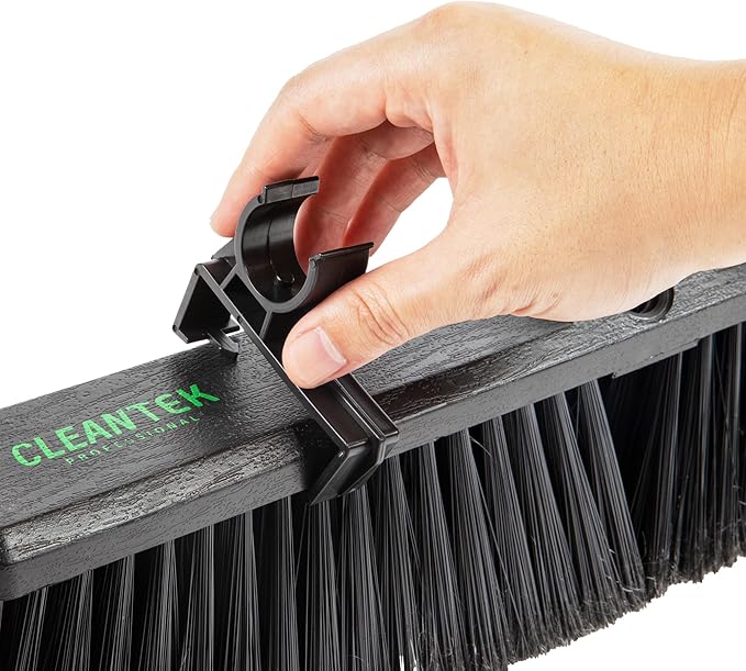 Restaurantware-Clean Tek Professional 23.62 Inch Push Broom, 1 Heavy-Duty Broom with 59â€ Handle - Medium Bristles, 2 Handle Attachment, Wooden, Commercial Use, for Deck, Garage, Yard, Patio