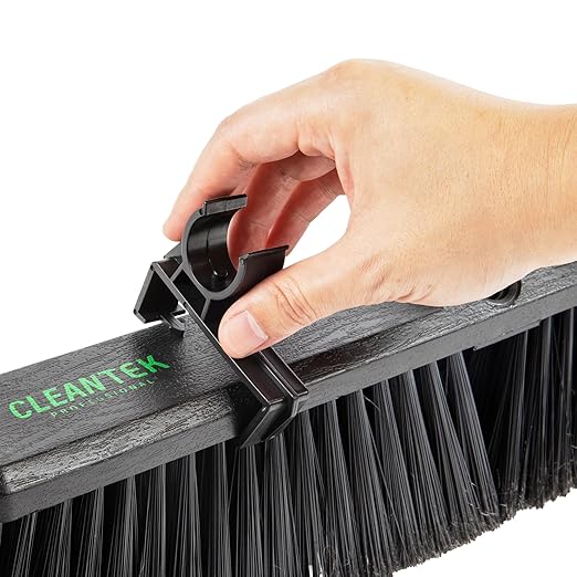 Restaurantware-Clean Tek Professional 23.62 Inch Push Broom, 1 Heavy-Duty Broom with 59â€ Handle - Fine Bristles, 2 Handle Attachment, Wooden, Commercial Use, for Deck, Garage, Yard, Patio