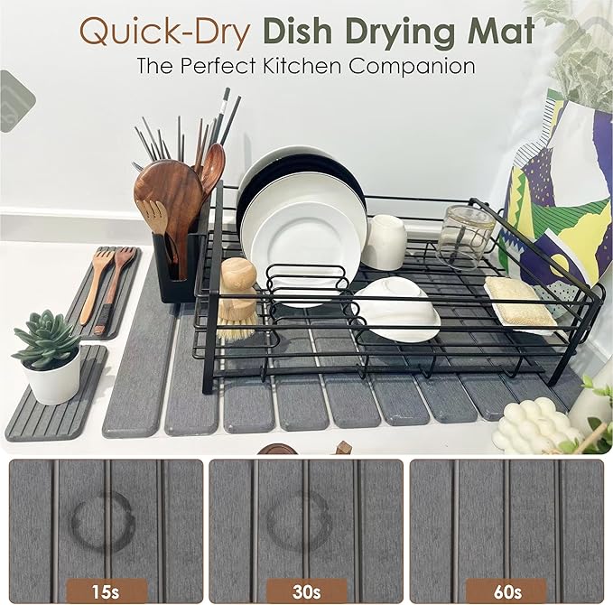 3-Pack Large Stone Kitchen Dish Drying Mat for Countertops 24"x16"– Absorbent Diatomaceous Earth Stone Mat with 2 Extra Stone Pads, Fast-Drying Non-Slip Design for Kitchen & Bathroom,Easy to Clean