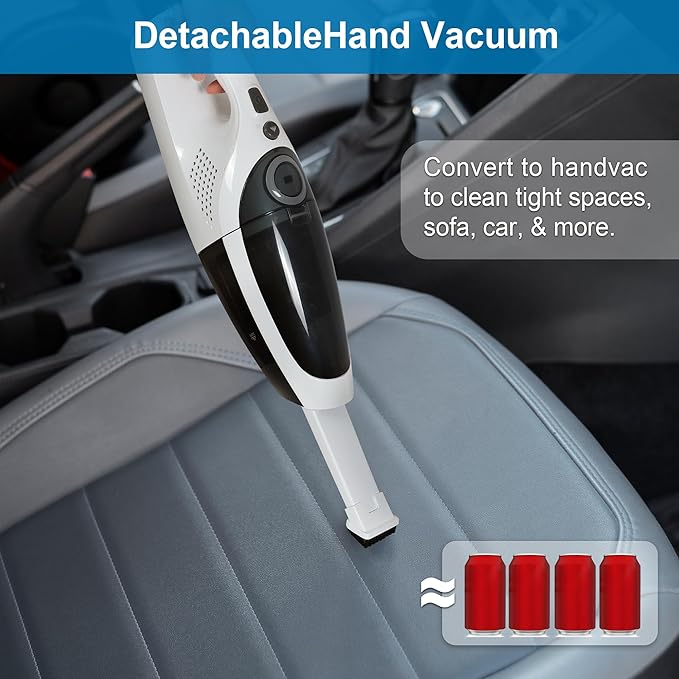Intercleaner 2 in 1 Handheld & Stick Cordless Vacuum Cleaner, 2-Speed Powerful Suction Lightweight with LED Bagless Stick Vac with Handheld, for Hardwood Floor Carpet Car Pet Hair, Ultra Quiet