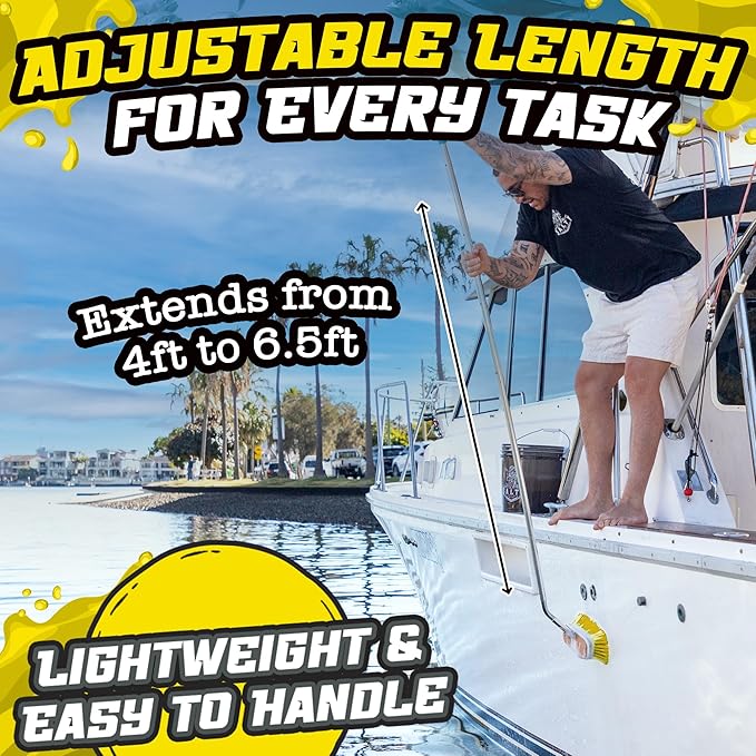 Salty Captain Boat Brush Pole with 45° Angle Head – Telescopic Stainless Steel Pole (4ft to 6.5ft) – Ideal for Cleaning Decks & Hulls – Durable, Versatile & Compatible with Multiple Attachments