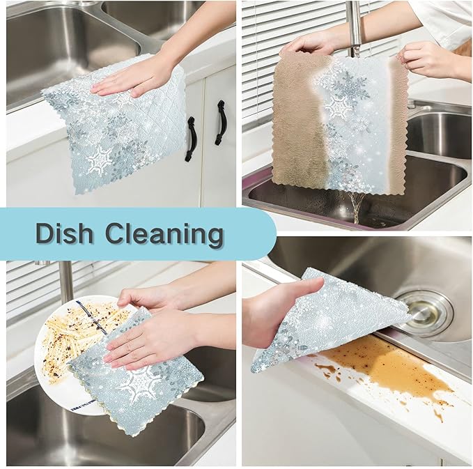 ALAZA Dish Towels Kitchen Cleaning Cloths Silver Snowflakes Winter Christmas Dish Cloths Absorbent Kitchen Towels Lint Free Bar Tea Soft Towel Kitchen Accessories Set of 6,11"x11"