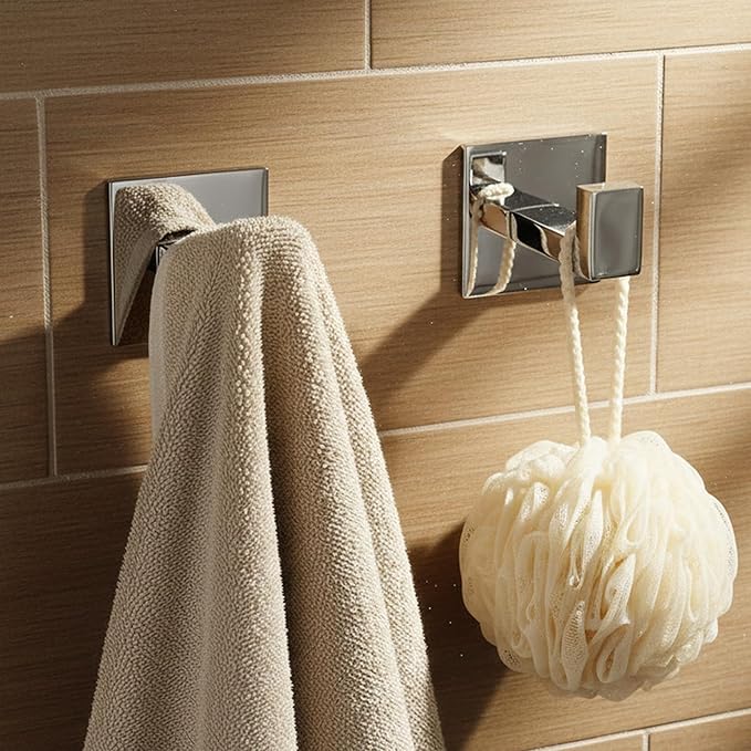 Flybath Square Coat Hook SUS 304 Stainless Steel Towel Robe Door Hooks Wall Mounted Self Adhesive No Drilling, Mirror Polished - 2 Pack