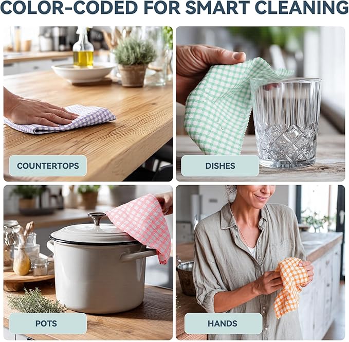 Egles 16 Packs Kitchen Dishcloths 12x12 Inches 100% Cotton Kitchen Dish Cloths for Washing Dishes Scrubbing Wash Cloths Dish Towels Sets (Mix 4 Color)