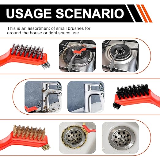 Wire Brush Set, 6 Pcs Professional Wire Brushes for Cleaning Rust, Stainless Steel/Brass/Nylon Brushes, Small Wire Brush with Arc-shaped Handle, Used for Rust Removal, Dirt Removal & Cleaning Crevices