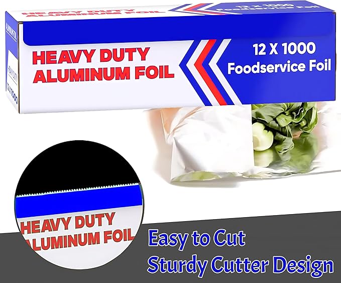 Aluminum Foil Wrap Roll 12 in x 1000 ft Heavy Duty Commercial and Home Use for Food, BBQ, Grilling, Cooking, Baking, Roasting, Party (12 in x 1000 ft, 1 Pack)