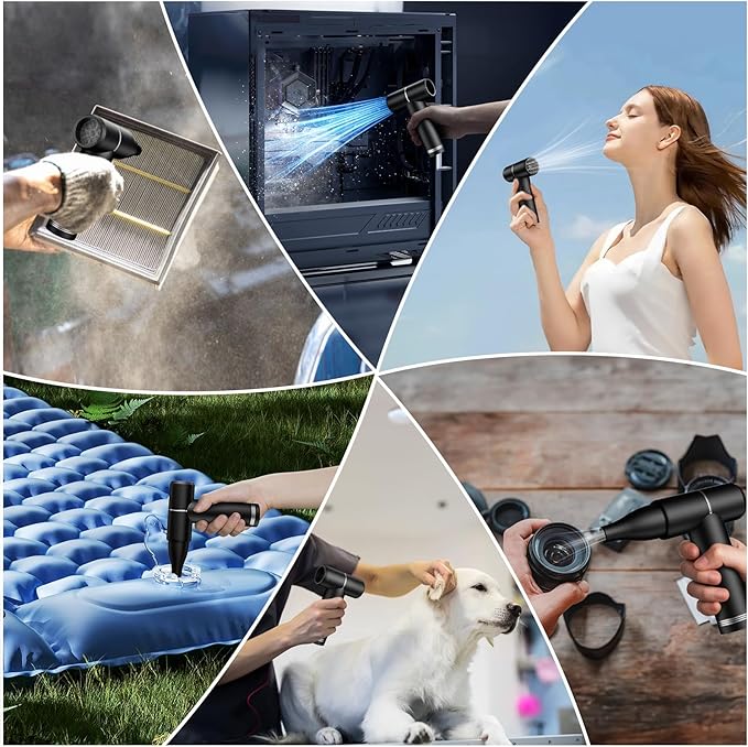 HAGOOGI Compressed Air Duster, 4 Speeds Electric Air Duster for Cleaning Keyboard & PC, Rechargeable Air Blower for Cleaning Keyboards Computers Outdoors,Car,Home (Matte Black)