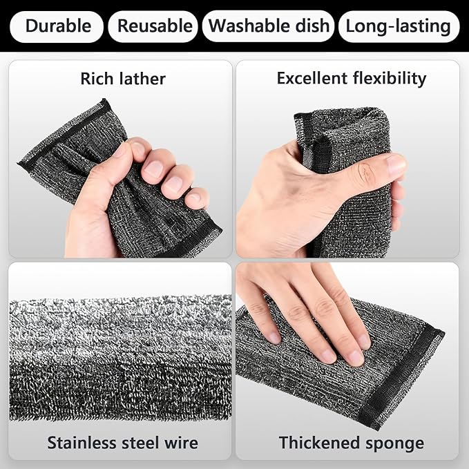6 Pcs Steel Wool Scrubber Kitchen Sponges, Non Scratch Scrubbers Heavy Duty Reusable Multipurpose Cleaning Scrubbing Sponges Scrubbers for Pots, Pans, Gentle and Scratch Free Household Cleaning