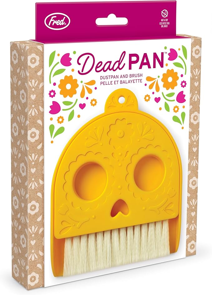 Genuine Fred Dead PAN Dustpan and Brush Set, 4.8" x 6.4", Small Size Perfect for countertops and desks, Day of The Dead