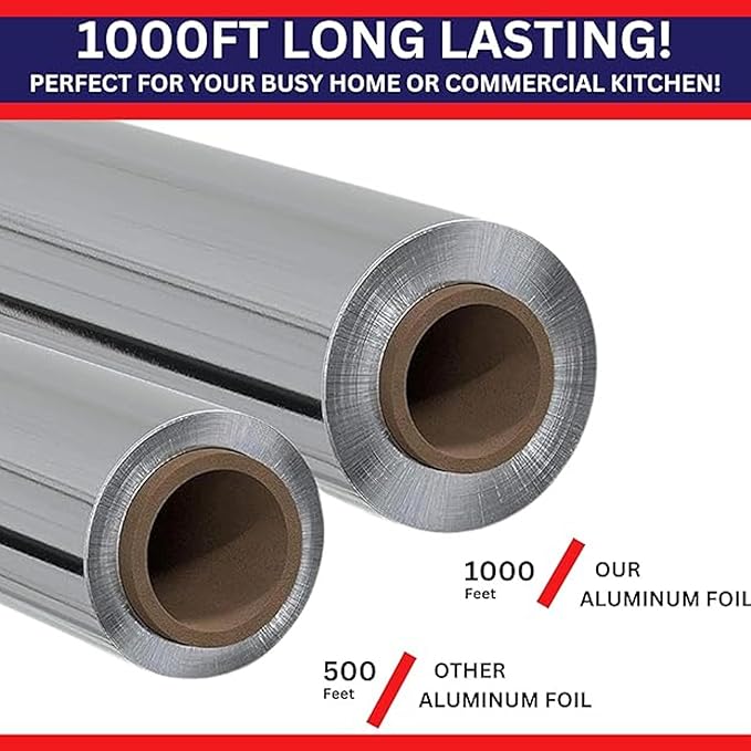 Urban Box Co. 12" x 1000' Standard Aluminum Foil Roll, Commercial-Grade Silver Wrap for Food Service, Catering, Baking & Home Use, Durable, Tear-Resistant, Heat-Safe, 2 Pack