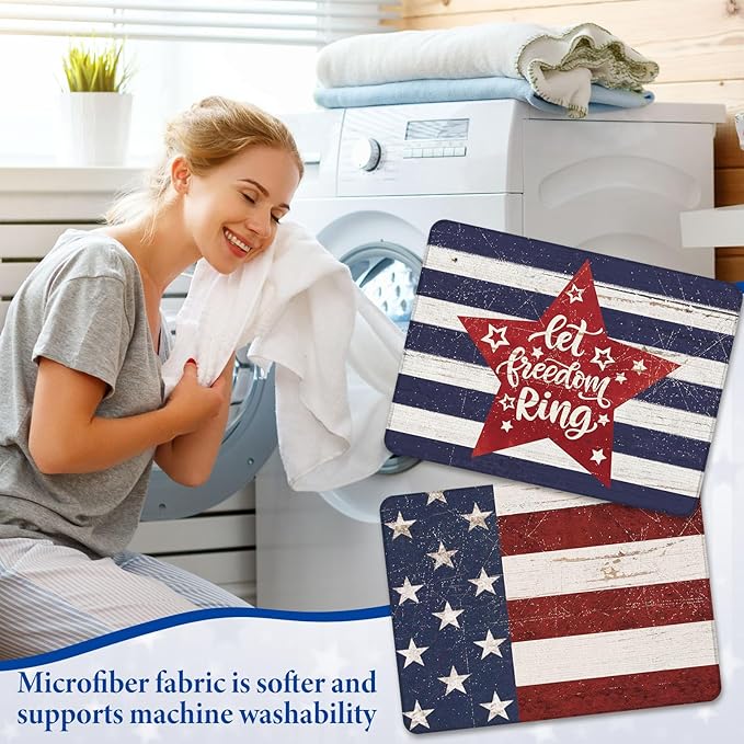 2 Pcs Memorial Day Dish Drying Mat for Kitchen 18 x 24 Inch 4th of July 250th Anniversary USA Patriotic Red White Blue Independence Day Star Microfiber Drainer Mat for Countertop