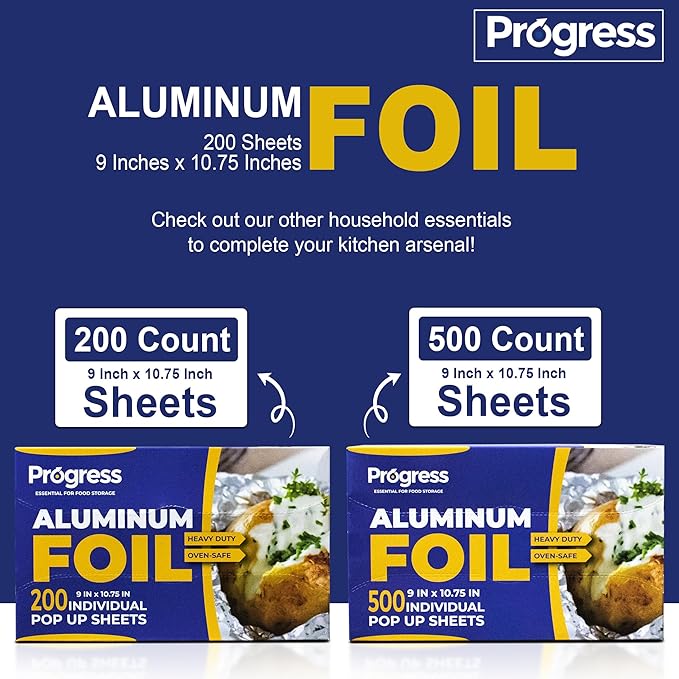 Pop-Up Aluminum Foil Wrap Sheets 9 x 10 3/4 Silver 200 per Box - Non-stick Heavy Duty aluminum foil sheets for Restaurants, Delis & Catering (9" x 10 3/4", 200)